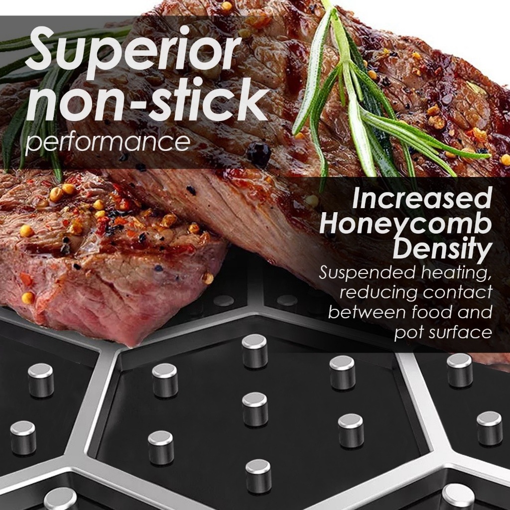 HappyCook Honeycomb Non Stick Frying Wok Pan With Lid (34cm) - Image 3
