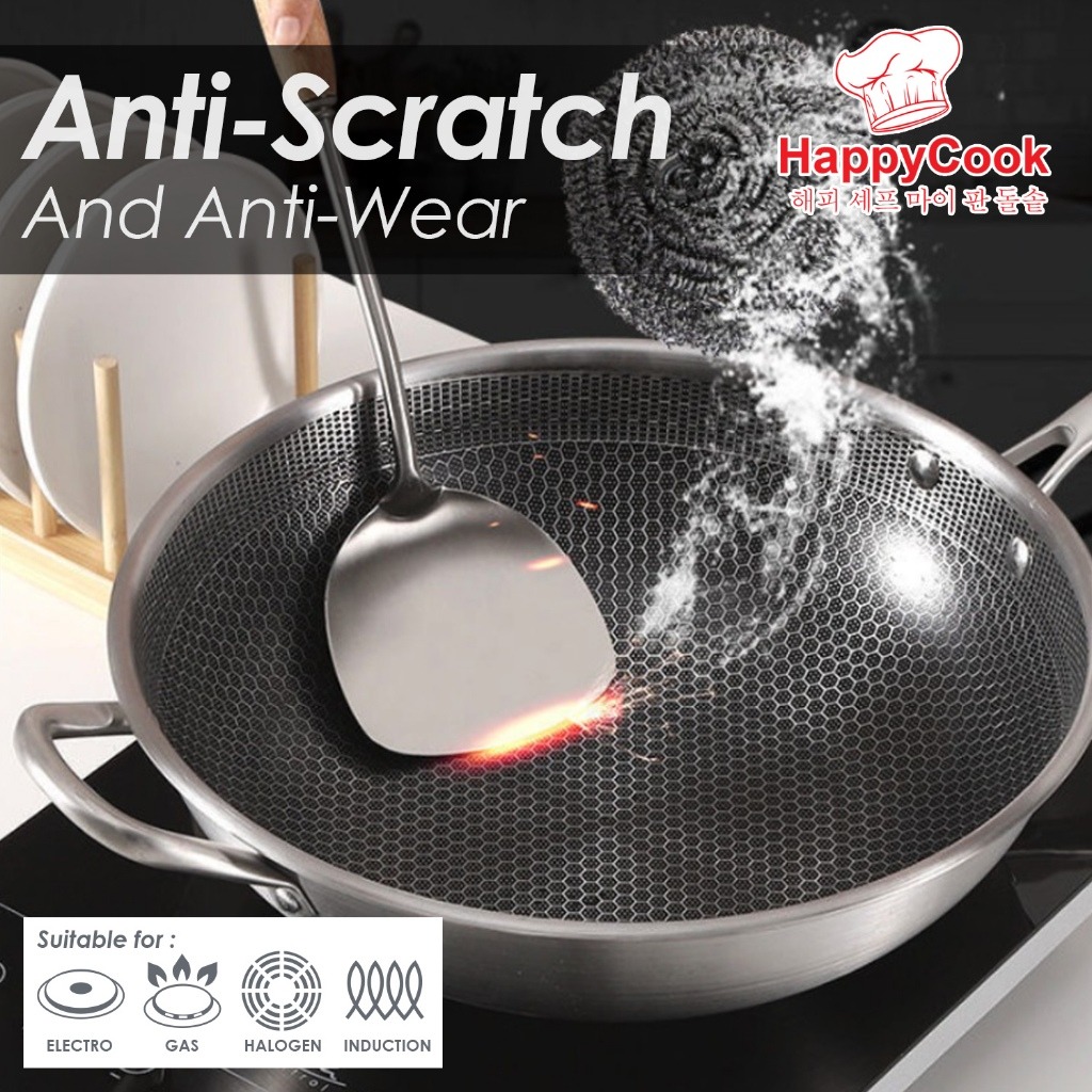 HappyCook Honeycomb Non Stick Frying Wok Pan With Lid (34cm) - Image 6