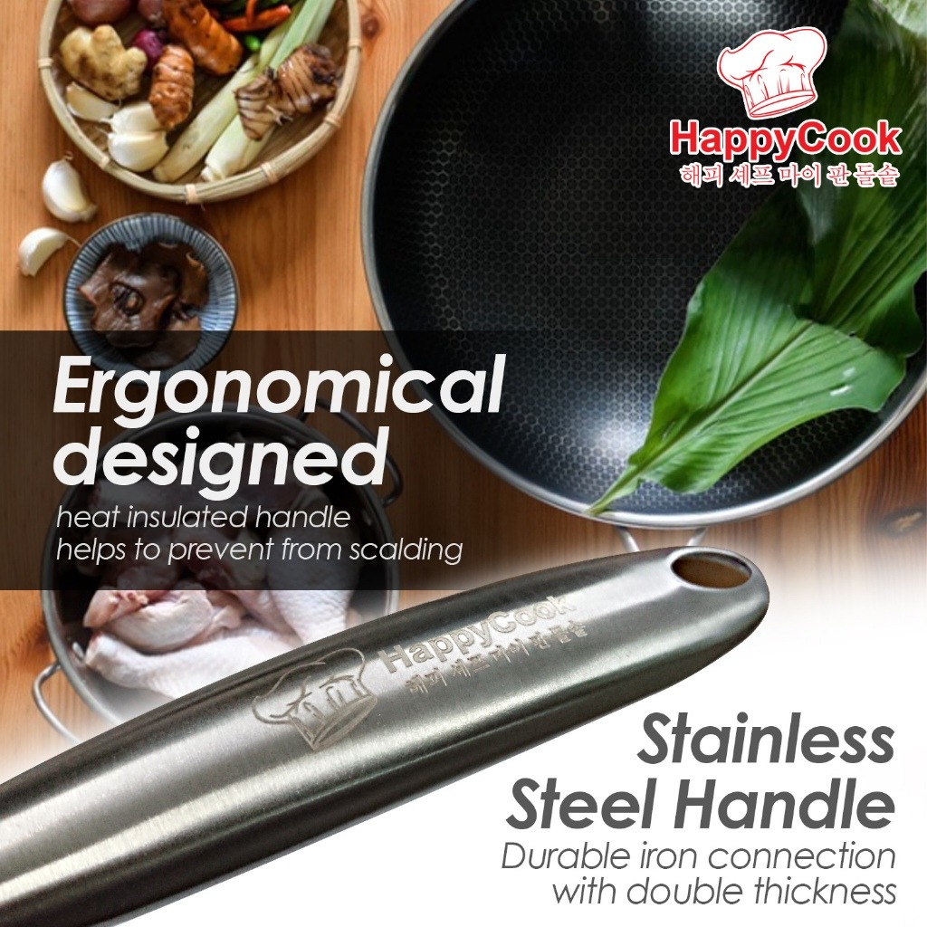 HappyCook Honeycomb Non Stick Frying Wok Pan With Lid (34cm) - Image 7