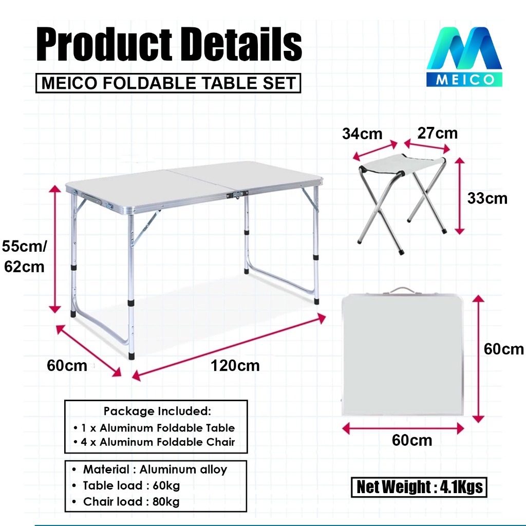 MEICO Outdoor Camping Picnic Aluminium Foldable Table With Chair - Image 9