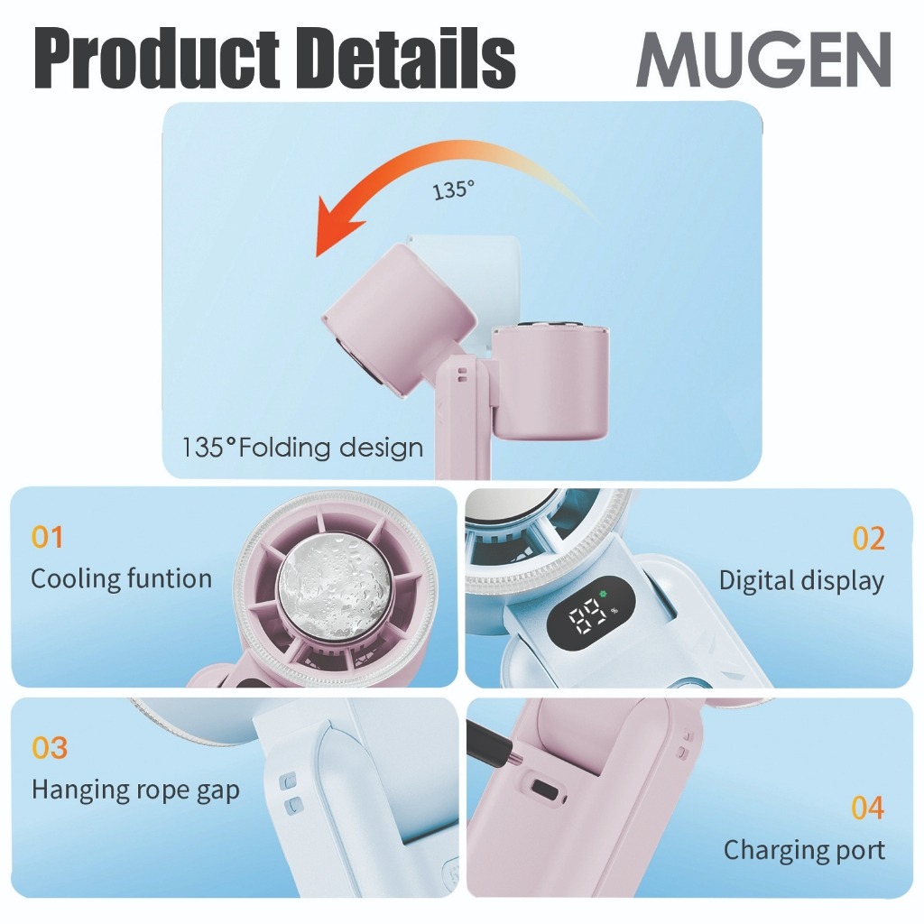 MUGEN Handheld Rechargeable Mini Foldable Portable Fan With Digital Display X80 - Image 5