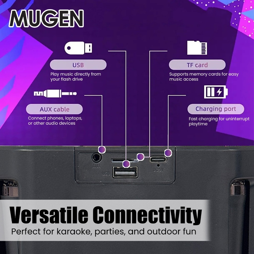 MUGEN Wireless Bluetooth Stereo Speaker Dual Microphone Portable Karaoke Set - Image 5
