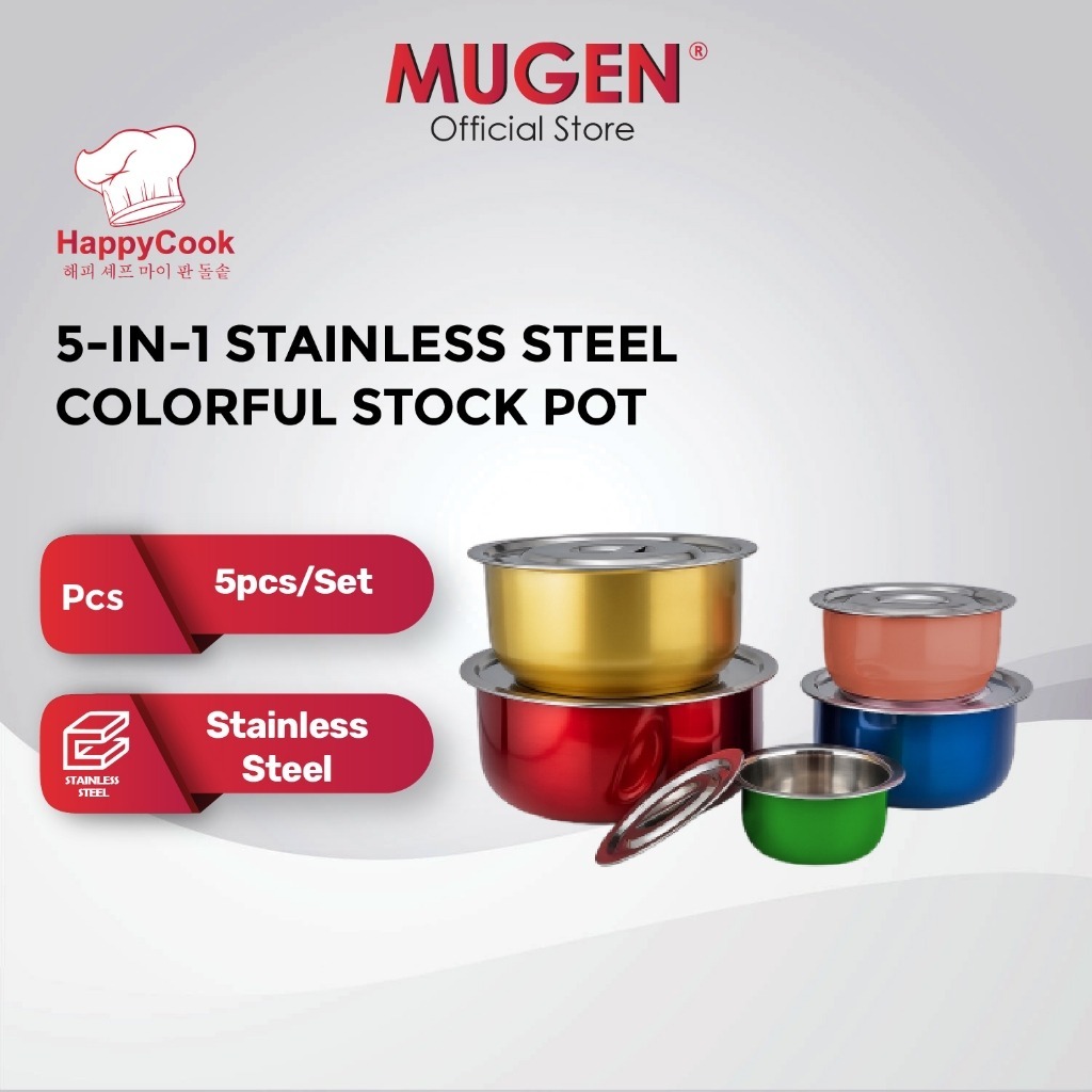 HappyCook Stainless Steel Colourful Stock Pot Set (5 Pcs)