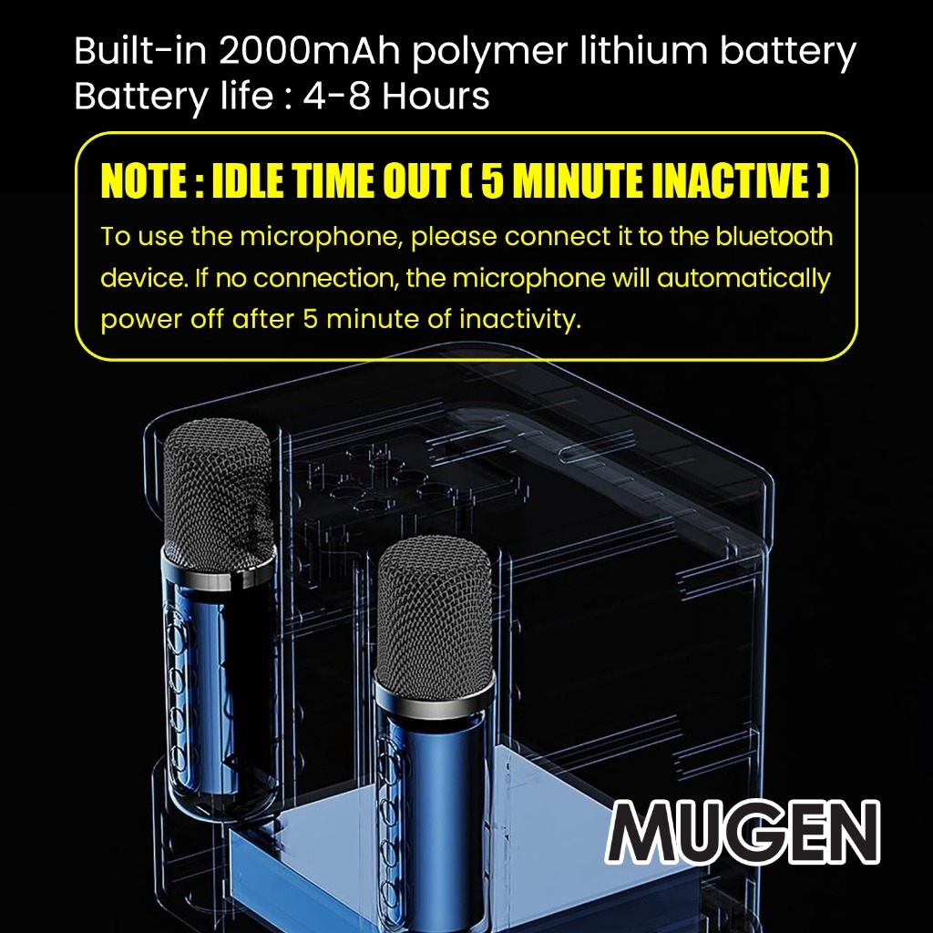 MUGEN Wireless Bluetooth Stereo Speaker Dual Microphone Portable Karaoke Set - Image 7