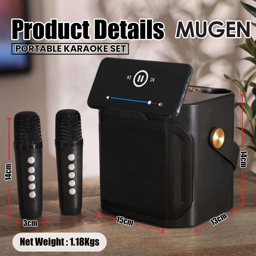 MUGEN Wireless Bluetooth Stereo Speaker Dual Microphone Portable Karaoke Set - Image 9