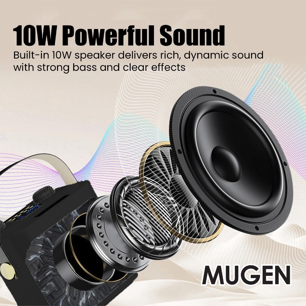 MUGEN Wireless Bluetooth Stereo Speaker Dual Microphone Portable Karaoke Set - Image 4