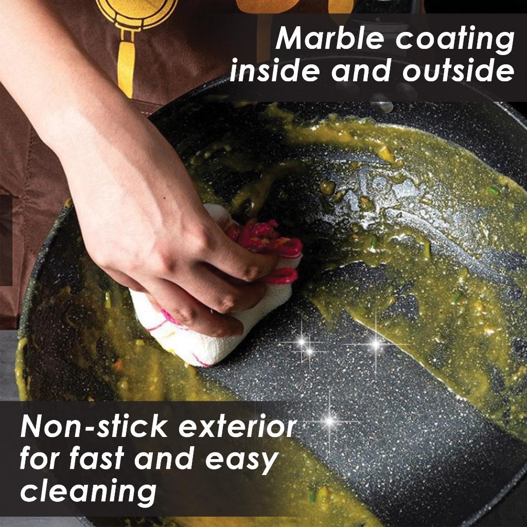 HappyCook Maifan Marble Stone Korean Non-Stick Frying Wok Pan (32cm) - Image 5