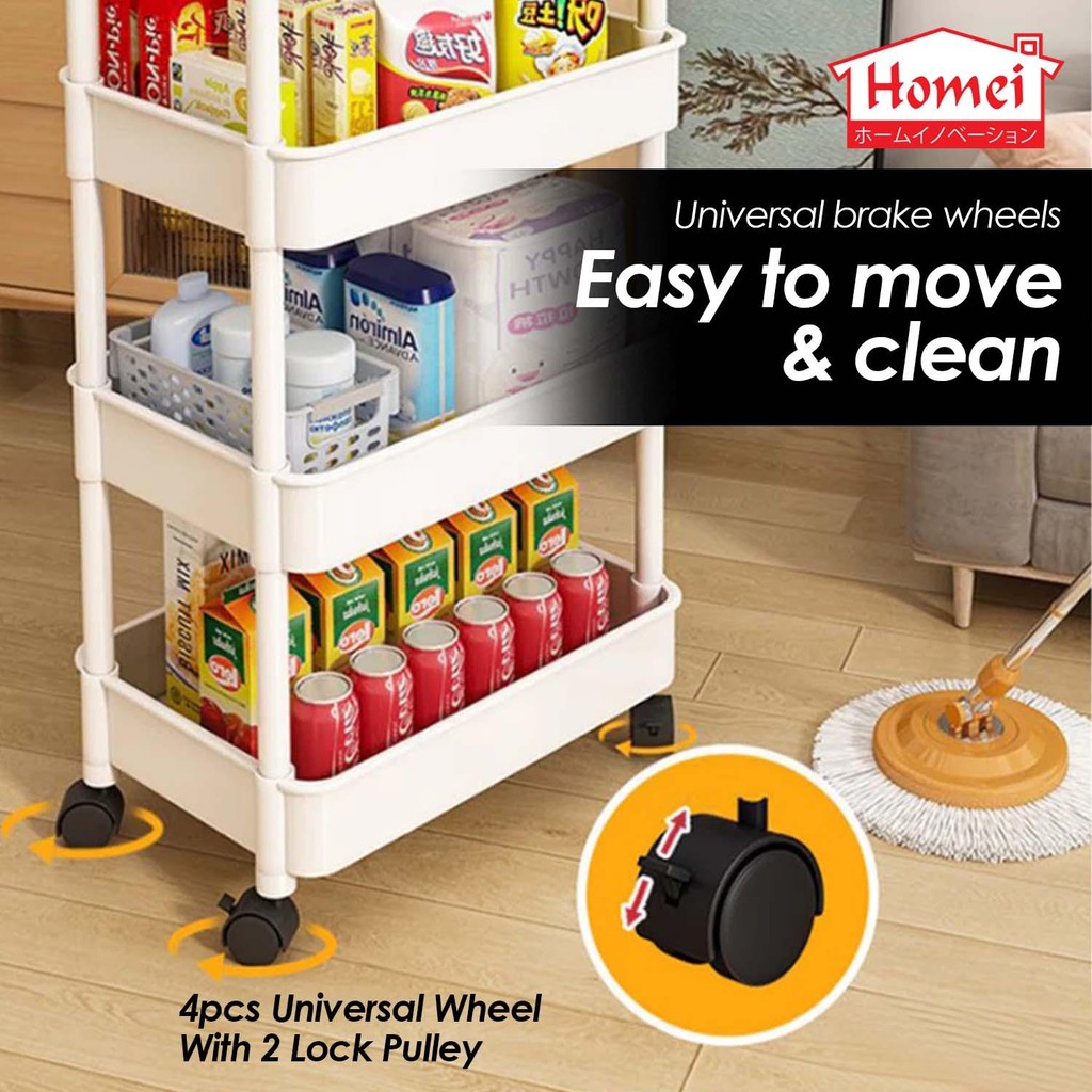 Homei 3 Tier 4 Tier Trolley Storage Rack Shelf With Wheel - Image 7