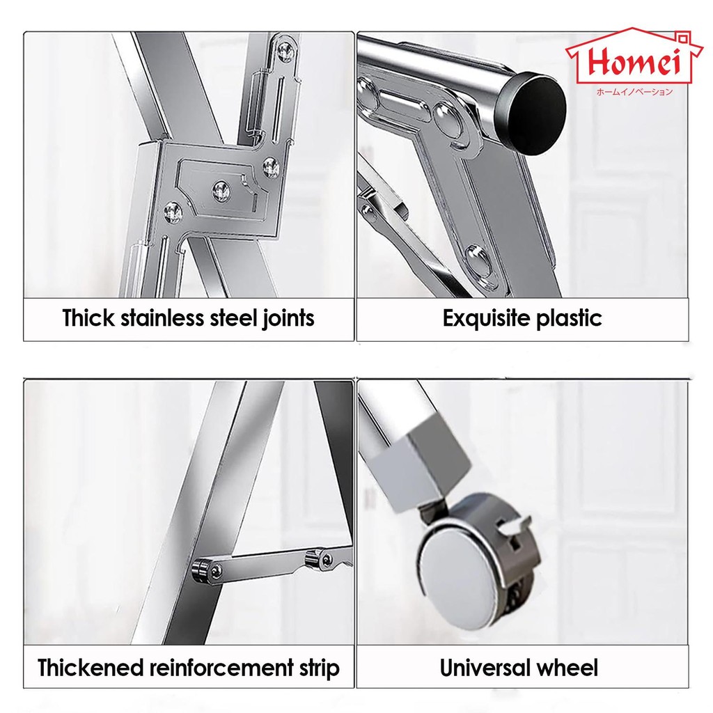 Homei Stainless Steel Extendable Clothes Laundry Drying Rack With Wheels (150 - 240cm) - Image 4