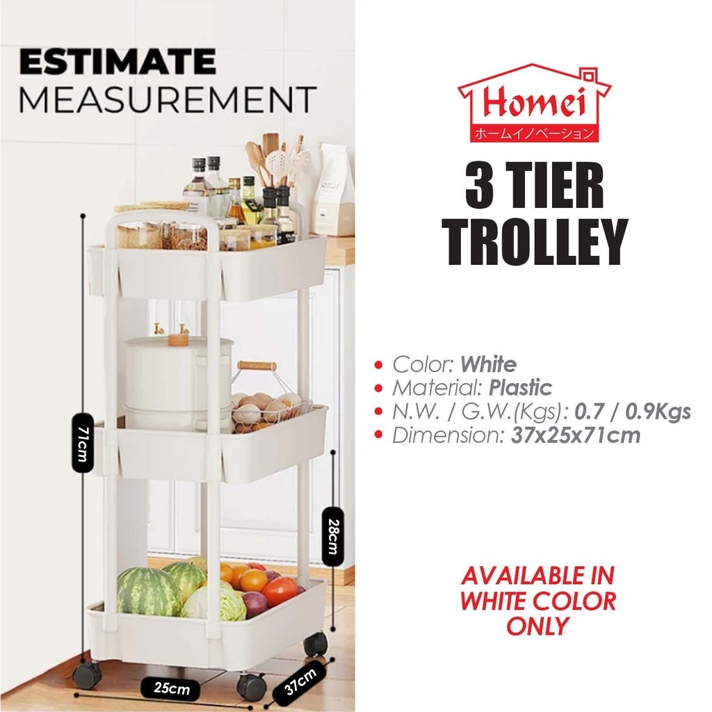 Homei 3 Tier 4 Tier Trolley Storage Rack Shelf With Wheel - Image 8