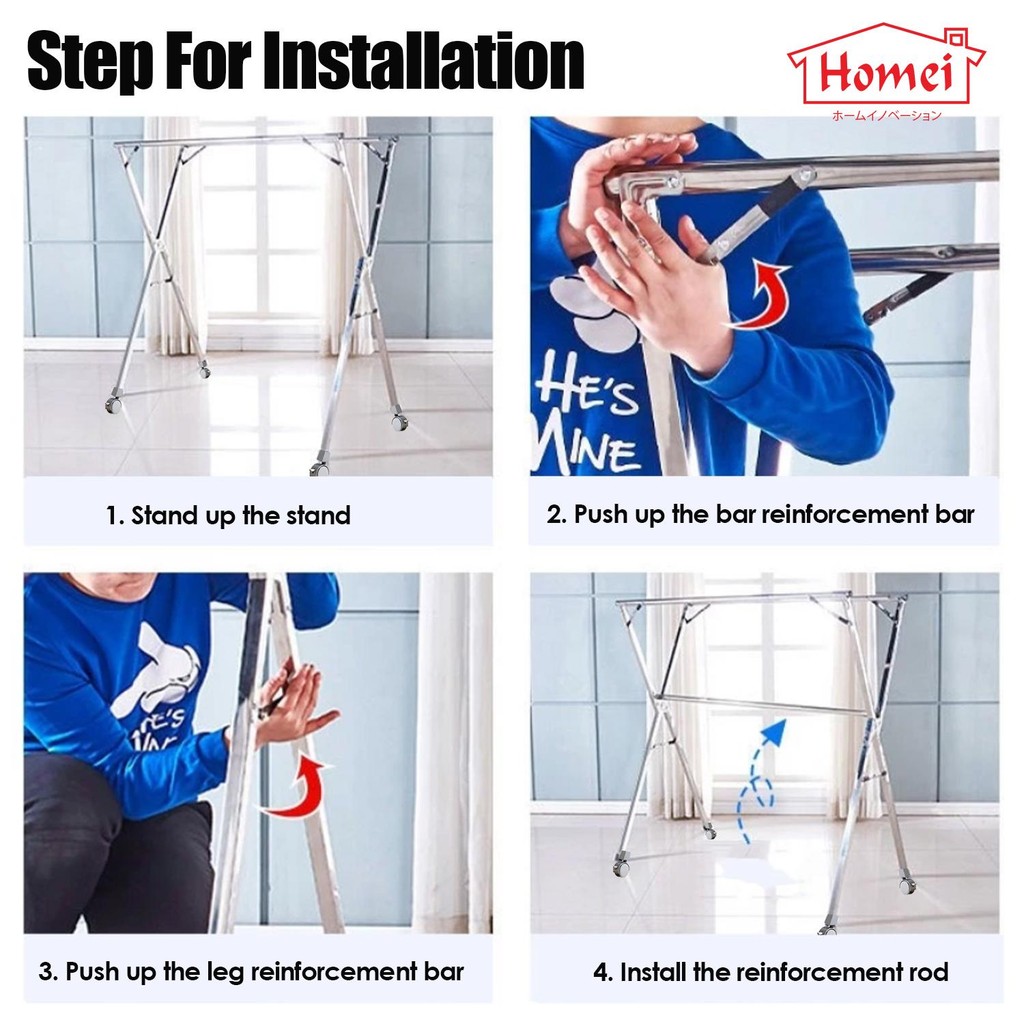 Homei Stainless Steel Extendable Clothes Laundry Drying Rack With Wheels (150 - 240cm) - Image 6